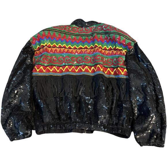 MODI 80s silk sequin embroidered fringe jacket S - Picture 2 of 7